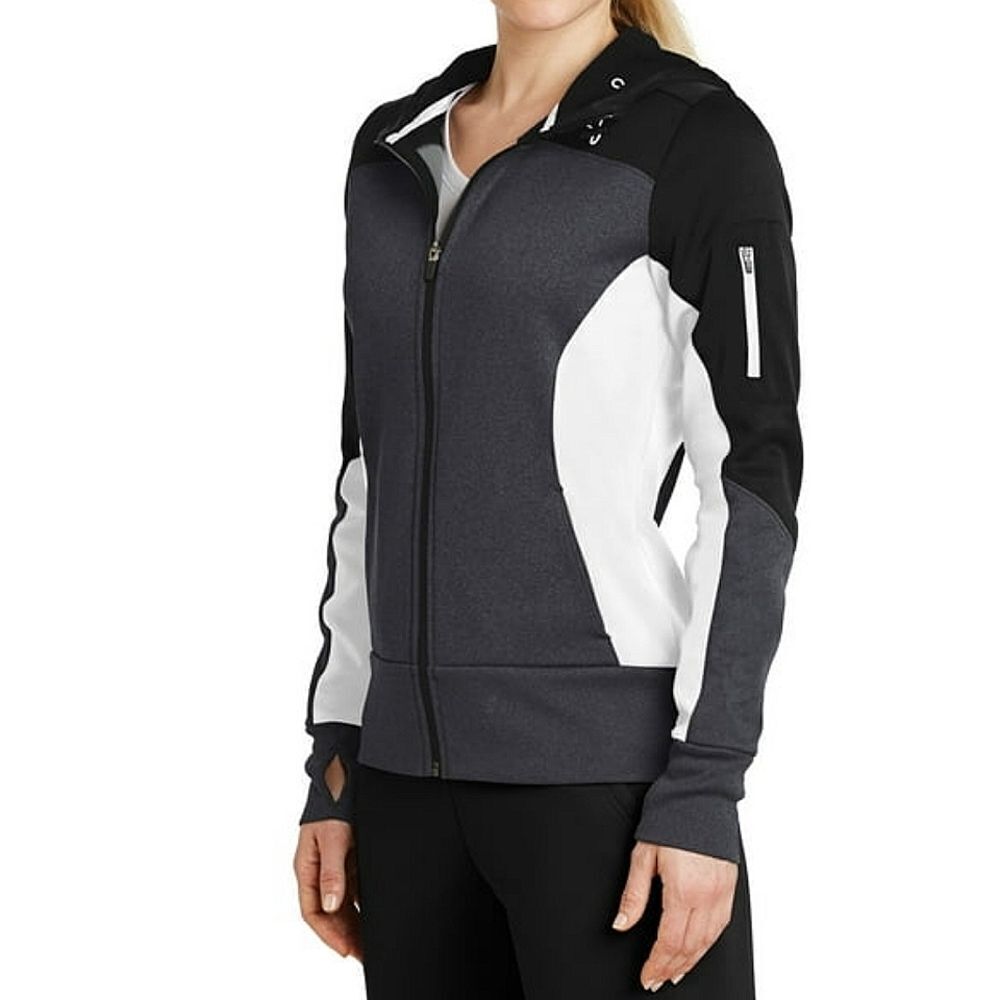 Sport-Tek Ladies Tech Fleece Colorblock Full-Zip Hooded Jacket - Picture 2 of 15